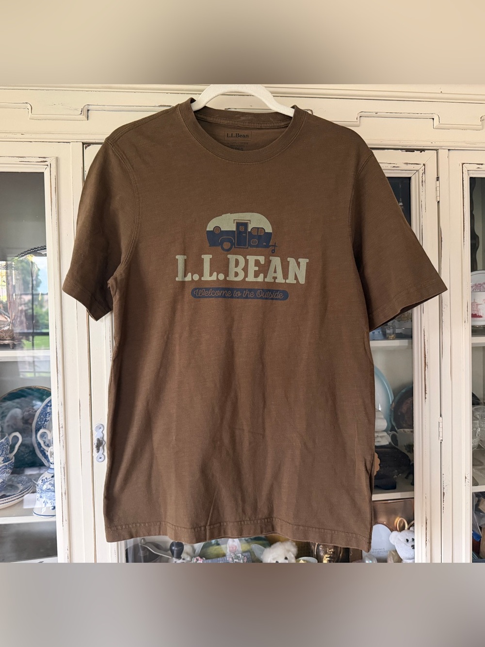 L.L. Bean Brown Short Sleeve Tee with Camper Graphic and Logo